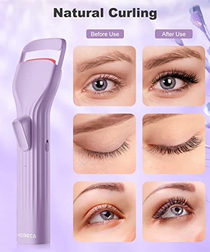 Hebeca Heated Eyelash Curlers, Electric Lash Curler With Larger Heating Silicone Pad For Long Lasting Perfect Eyelashes, No Pinching, Quick Rechargeable 600Mah Battery Lightweight Portable Size Violet #TOP2