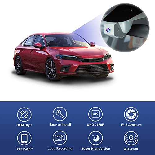 Fitcamx 4K Carro Câmera para Honda Civic 2022 2023 Sport LX EX Touring Type R & 2023 Acura Integra (