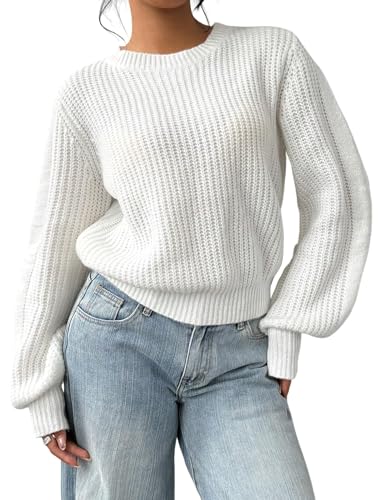 ZAFUL Women's Cropped Turtleneck Sweater Lantern Sleeve Ribbed Knit Pullover