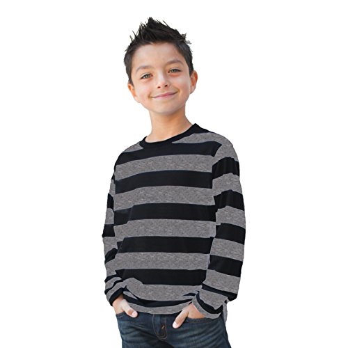 Largemouth Child/Teen Long Sleeve Striped Shirt Black and Grey