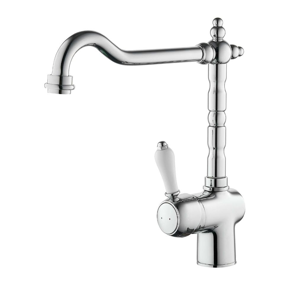 Miscelatore Lavello Cucina Modello England Cromato in Ottone con Dischi Ceramici Bocca Alta Orientabile Monocomando