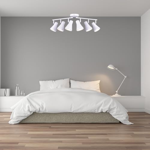 CRAFTRONOS Foldable Track Lighting Fixtures, 6 Way Pivot Shade Ceiling LED Lights,Modern White Rotatable Bar Spotlight for Kitchen Island Hallway Dining Living Room Bedroom,E26 R20 Bulb Not Included