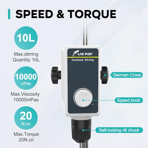 Lab Fish LFUSOS-10L-N Laboratory Overhead Stirrer Lab Stirrer | Stirring Rod And Stainless Steel Stand | Mixer Adjustable Speed 100-1000Rpm Capacity 10L 10000 Mpas Ac 100-240V thumb #1