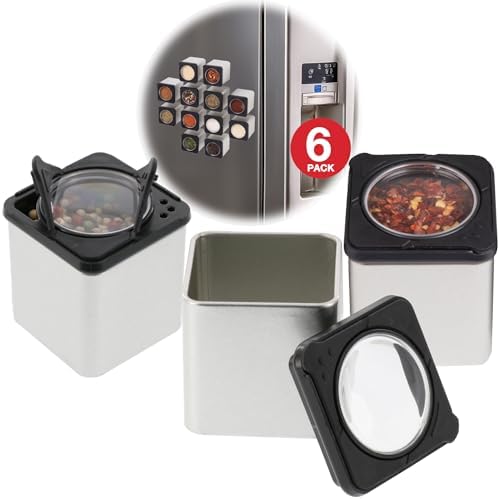 Good Cooking Magnetic Spice Jars - Tins Attach To Most Refrigerator Doors (Set Of 6 Dispensers)