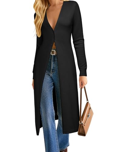 GRACE KARIN Womens Long Cardigan Trendy, Lightweight Knit Dusters Coat, V Neck Button Up Sweater Maxi Dress Black XL