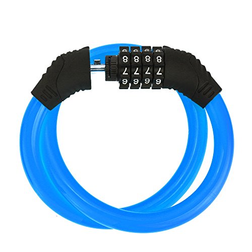 Sanwo Security Bike Lock 4 Digit Resettable Combination Cable Lock For Bicycle, 2 Feet X 1/2 Inch (Blue) #TOP3