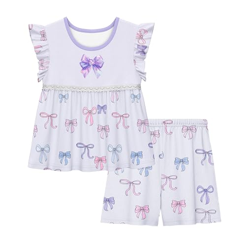 LQSZ Girls Pajamas Set Toddler Girls Flutter Sleeve Sleepwear PJS for Kids
