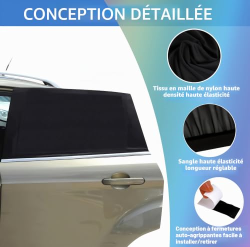 Lot de 2 Pare-soleils de fenêtre de Voiture en Maille Respirante - Protection UV pour bébé, Famille, Animal de Compagnie - Taille M - Moustiquaire - Convient à la Plupart des Voitures (95%) – vue 3