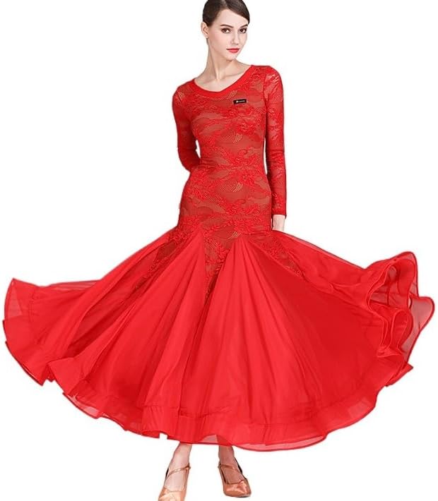 HEARTTOUCH Women's Lace Ballroom Dance Dress Elegant Modern Waltz Tango Dresses for Dance Competitions & Performances Events