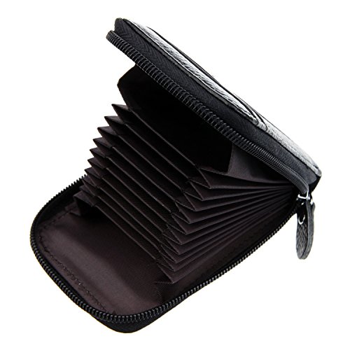 RFID Blocking Genuine Leather Mini Credit Card Case Organizer Compact Wallet with ID Window - Black3