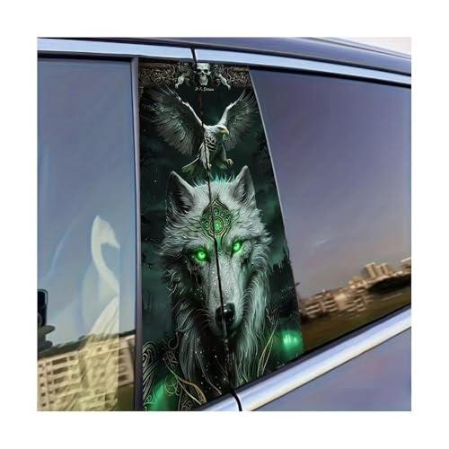 Autocollant de pilier central de voiture loup et aigle en polyéthylène brillant x2