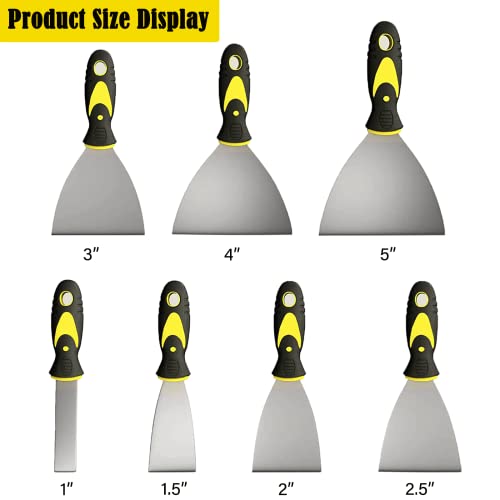 Putty Knife, 7Pcs Paint Scraper Spackle Knife, Putty Knife Set, Taping Knives, Metal Putty Scraper, Stainless Steel Scraper Tool For Spreading Drywall Spackle Mud, Taping, Paint, Wallpaper, Decals #TOP3