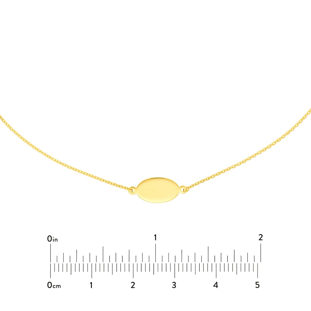 Collier ras du cou réglable en or jaune 14 carats avec plaque ovale gravable – Collier ras du cou pour femme – 41 cm, Or jaune, Pierres à facettes
