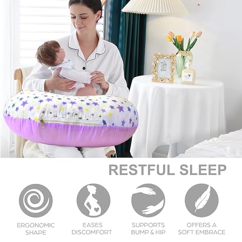 Image of VParents Feeding Pillow, Breast Feeding Pillows Vacuum Packed Cotton Nursing Pillow and Positioner, Breastfeeding, Bottle Feeding, Baby Support Joy (Purple) 110499