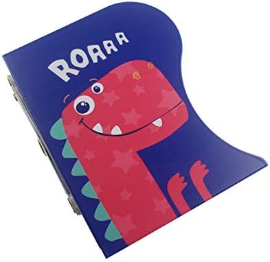 Adjustable Bookend Metal Dinosaur Pattern Bookends Non-Skid Heavy Duty Book Holder Stand Hold Books,Magazines,Cookbooks(5.7''x3.9''x7.4'') (Blue-red)