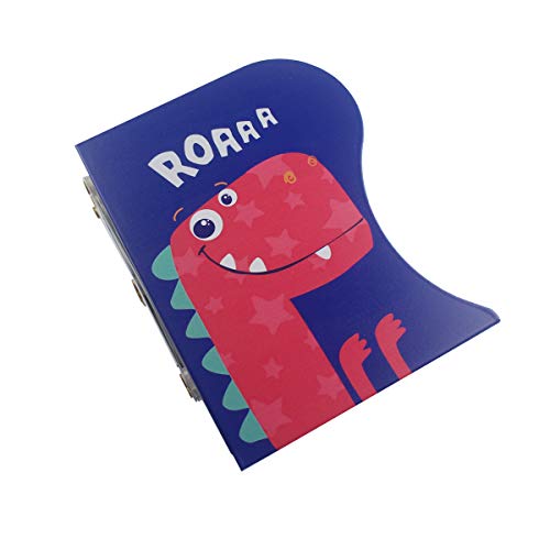 Adjustable Bookend Metal Dinosaur Pattern Bookends Non-Skid Heavy Duty Book Holder Stand Hold Books,Magazines,Cookbooks(5.7''X3.9''X7.4'') (Blue-Red) #TOP1
