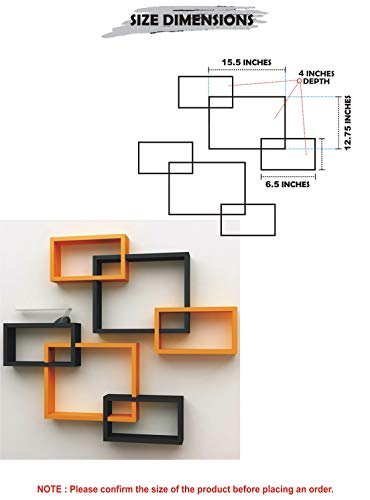 Image of Amaze Shoppee MDF Wall Decoration Intersecting Floating Shelves Set of 6 (Orange and Black)