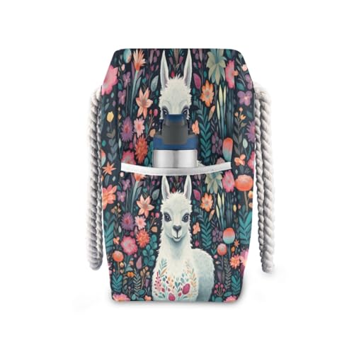 Alpaca Beach Bag with Top Zipper Closure, Waterproof Pool Bag, Large Beach Tote for Women#53