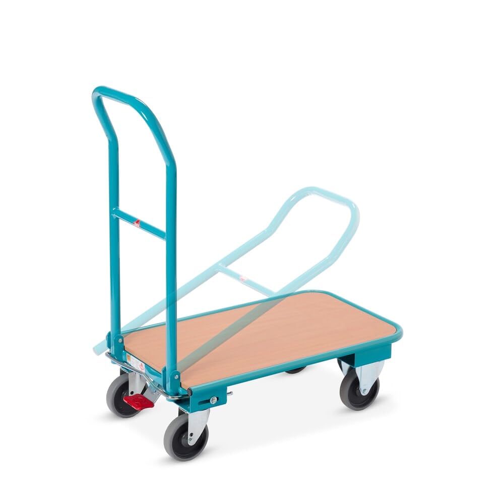 Ameise Transportwagen | 150 kg Tragkraft | HxBxT 94 x 45 x 81,5 cm | 4 TPE-Rollen mit Zentralbremse | stabiles Stahlgestell | stoß- und kratzfester Plattformwagen | klappbarer Schiebebügel