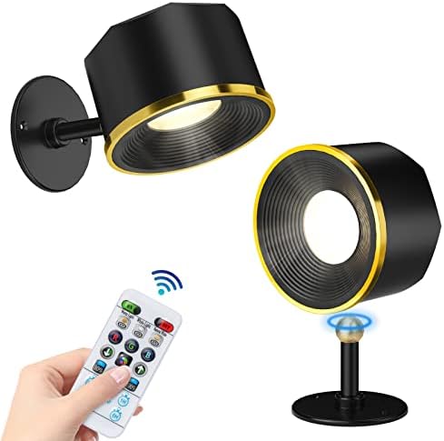 Wall Lights, Led Wall Sconces Set of 2 with Battery Operated, 3 Color Temp Rechargeable Wall Lamp, Touch and Remote Control Dimming, 360° Rotate Wall Mounted Reading Light for Bedroom Living Room