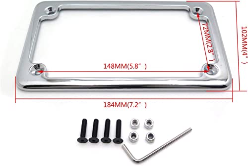 Image of Motorcycle License Plate Frames, Flat Bracket Tag Holder 7 Inches x 4 Inches, Universal Chrome License Plate Frame Exterior Accessories, Silver