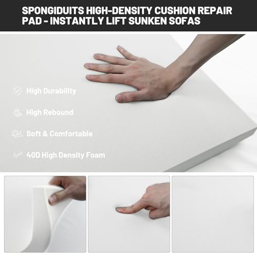 Image of Couch Cushion Support for Sagging Seat, 20 inchx20 inchx2 inch 40D High Density Curved Foam Sofa Cushion Support, Under-Cushion Sag Repair,White Set of 2