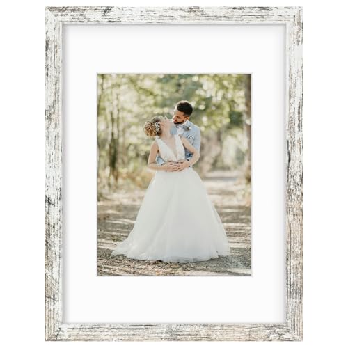 12x16 Picture Frame with Mat for 8.5x11 Picture, Weathered White, 1 Pack
