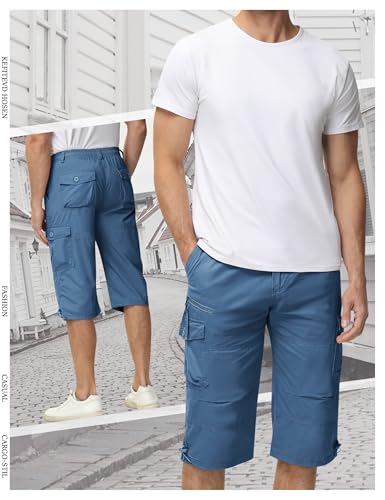 KEFITEVD Bermuda Shorts Herren 3/4 Caprihose Cargo Hose Atmungsaktiv Armee Shorts Safari Hose Männer Cargobermudas Sommer Light Navy EU 32, CN L