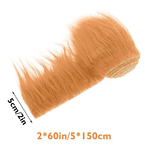 Lusofie 1Pc Shaggy Faux Fur Precut Strips 2x60inch Plush Brown Fur Fabric Fluffy Craft Fur for Gnomes Beard Santa Claus Hair Dwarf Christmas Decoration Cosplay Costume DIY Craft