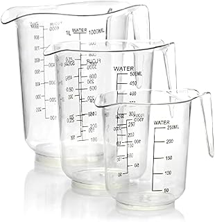 COM-FOUR® 3-czesciowy zestaw dzbanków z miarka w róznych rozmiarach - dzbanki z podzialka w mililitrach i gramach - 1000 ml, 500 ml, 250 ml