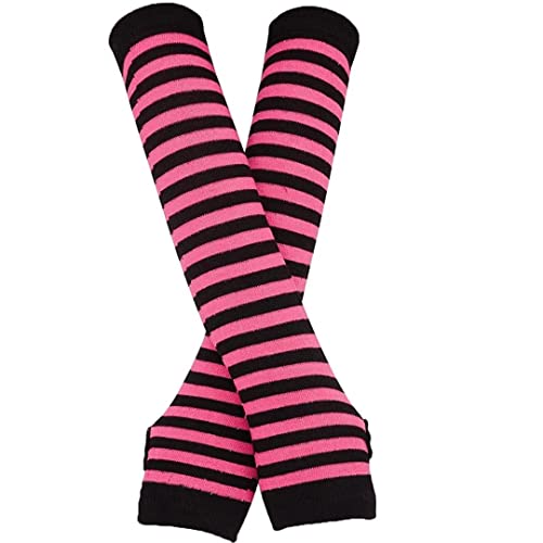 Image of Women's Long Knitted Fingerless Gloves Thumbhole Stretch Arm Warmers | Stretchy soft knitted arm warmers for women, comfortable thumbhole design, ideal daily winter hand sleeve accessories