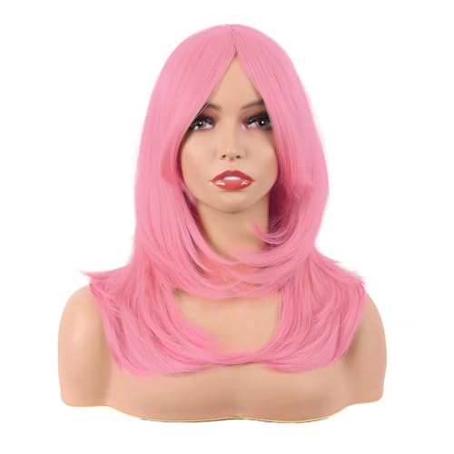 Image of MapofBeauty 20 Inch /50 cm Long Layered With Bangs Straight Synthetic fiber Shoulder Length Hair for Daily Use or Party Wig (Light Pink)