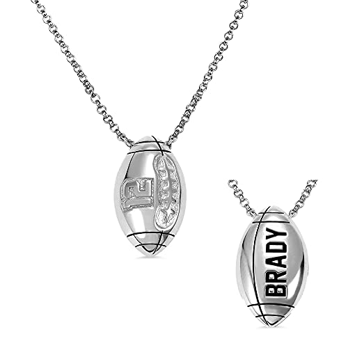 AILIN Custom Football Necklace 925 Sterling Silver Personalized Lucky Number Name Pendant Chain Sport Fans Jewelry Birthday Gifts For Men Women Boys Girls Silver Color