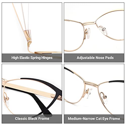 Zeelool Women's Metal Browline Cat Eye Glasses Frame With Clear Lens Sydney Fm0125-01 Black #TOP2