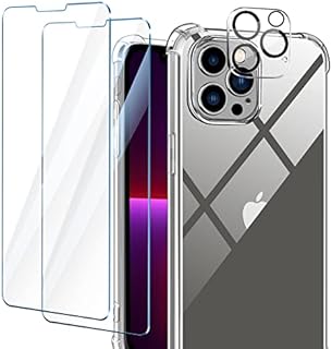 Gonattis Clear Case Compatible with iPhone 13 Pro Case with 2 Pack Tempered Glass Screen Protector and 1 Pack Camera Lens Protector, TPU Silicone Soft Bumper Anti-Scratch Cover - Transparent