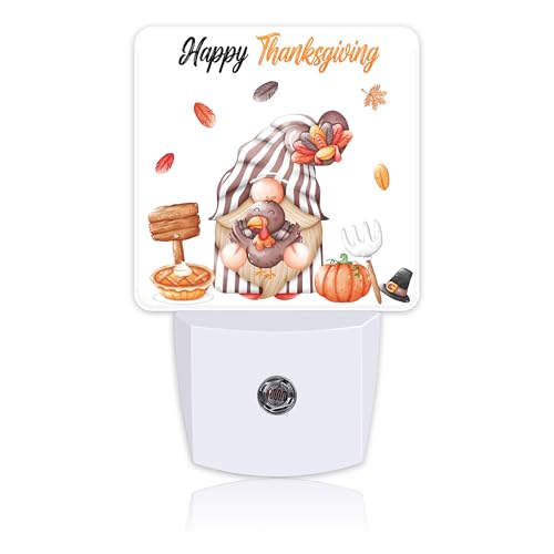 Image of Thanksgiving Cute Gnome Turkey Pumpkin Night Light for Kids, LED Night Light Plug into Wall with Dusk to Dawn Sensor for Girls Boys Women Room Decor,Hallway,Kitchen,Bathroom,Nursery,Stairs