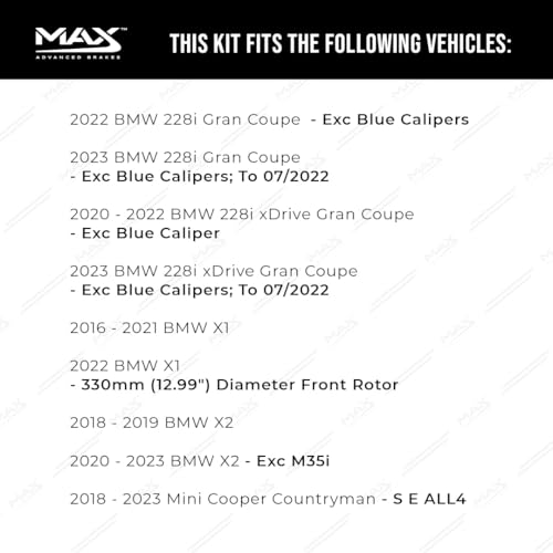 Image of Max Advanced Brakes Front & Rear Brake Kit Compatible With 2020-2023 BMW 228i X1 X2 Replacement Premium OE Disc Brake Rotors and Ceramic Brake Pads