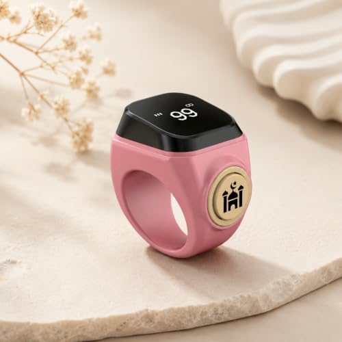 Image of Smart Tasbih Zikr Ring,18mm (8) Muslim Digital Azan Alarm Clock,APP Support Digital Counter Prayer Reminder Rings, Waterproof 4 Digit Finger Counter zikr Ring for Muslims(Pink)