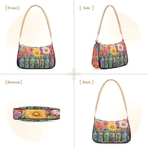 Image of Shoulder Bags for Women Flower Floral Hobo Tote Handbag Small Clutch Purse with Zipper Closure