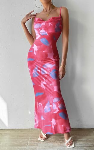 Image of PRETTYGARDEN Women's 2026 Summer Floral Spaghetti Strap Maxi Dress Stretch Sexy Bodycon Dress Backless Slip Long Dresses