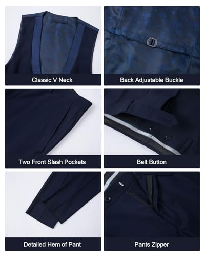 Mens Luxury 3 Pieces Suit with Rhinestone Slim Fit Shawl Lapel Blazer Jacket Vest Pants Set for Prom,Party,Dinner4