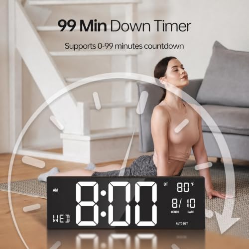Image of JALL 16.2 inch Large Digital Wall Clock with Bluetooth Sync, RGB Digital Clock Large Display with Auto DST, Wall Clock for Classroom Bedroom Gym Office, Led Clock for Seniors (White)