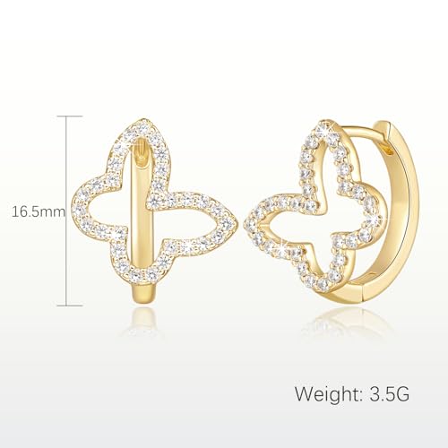 Gold Hoop Earrings 14K Gold Hoop Earrings for Women Earring Hoops Hollowed Butterfly-Inspired with Flowing Lines Cubic Zirconia Butterfly Hoops Earring for Women 16.5mm2