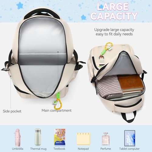 Lightweight Travel Backpacks for Men and Women,Water Resistant Casual Daypack with Large Capacity and Multiple Compartments(Off-White)4