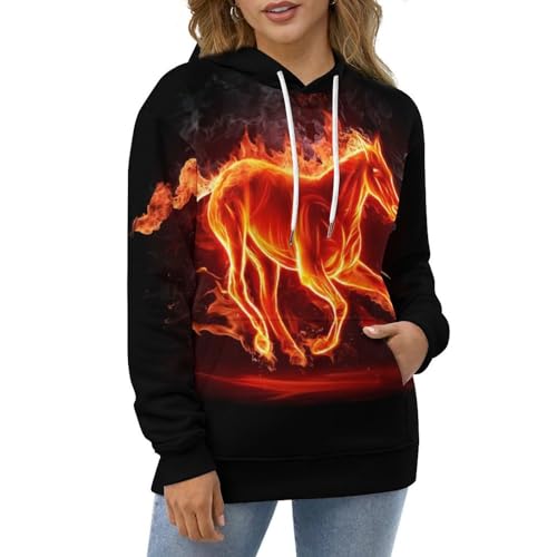 Sweat à capuche Cheval Feu pull décontracté pour les sorties en ville taille S