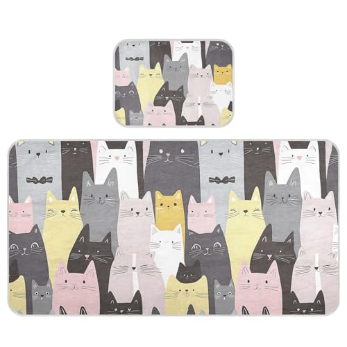 Bolaz Summer Sleeping Bed Pad, Various Cat Pattern Cooling Mattress Set Breathable Bed Mat Ice Silk Mat + Pillow Cover for Toddler Boys Girls