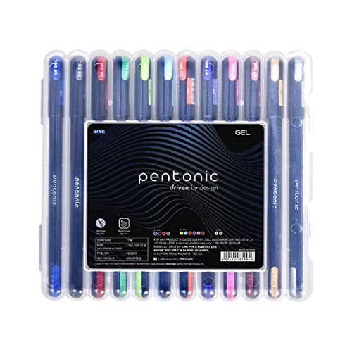 Pentonic Multicolor Gel Pen With Hard Box Case | 0.6 mm-1.0 mm | Sleek Matt Finish, Featherlite feel | Waterproof Gel Ink, Ultra- Low Viscosity Ink | Black Body, 12 Pcs Set (Image - 3)