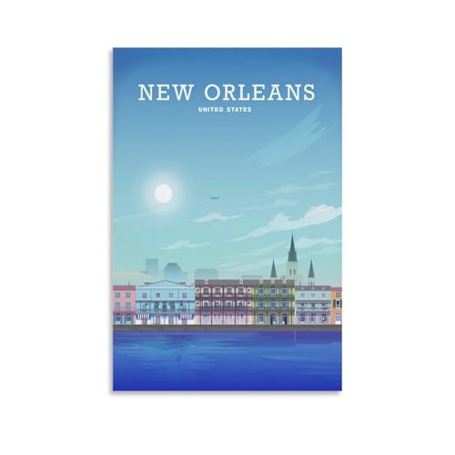 Fbaoda Póster de viaje Vitger de Nueva Orleans, lienzo artístico, decoración de pared, habitación, casa, dormitorio, oficina, pósteres, impresiones artísticas para pared, decoración rústica para el