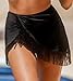 CUPSHE Womens Coverup Only Bikini Bottom Fashion High Waisted Sarong Sheer Mesh Swim Skirt Wrap Front Tassel Trim, S Black