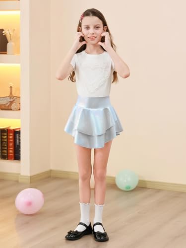 Image of Haloumoning Girls Metallic Skater Skort Kids Shiny Scooter Skirt 4-14 Years | High Waisted, Dance Skorts